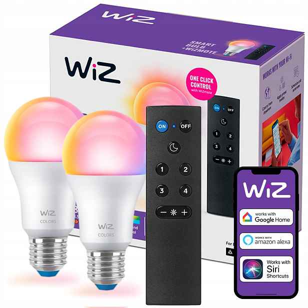 2x Led žárovka E27 A60 8,5W 60W 2200-6500K Rgb Smart WiFi WiZ Dálkový Ovladač