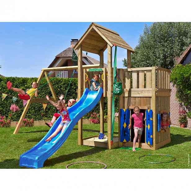 Hřiště Jungle Mansion se skluzavkou, modulem Playhouse a houpačkami 2-Swing Frame