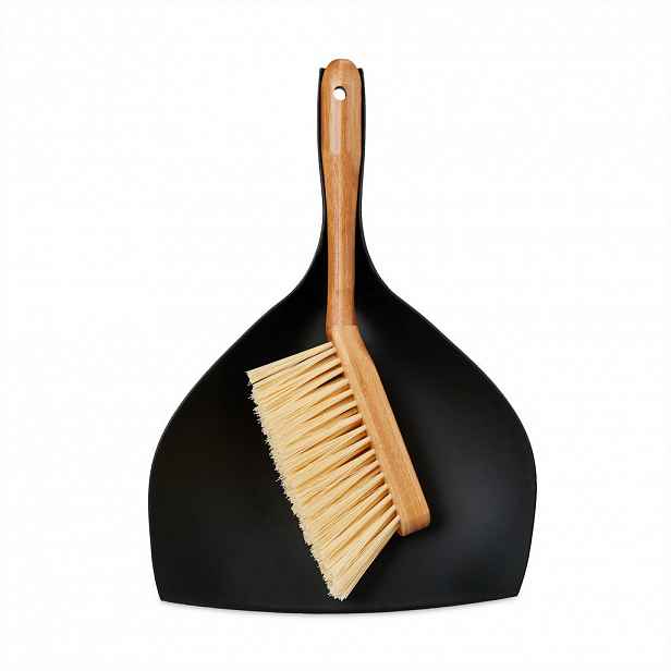 Relaxdays SOUPRAVA na zametání Černá Přírodní Plast Bambus 36 cm