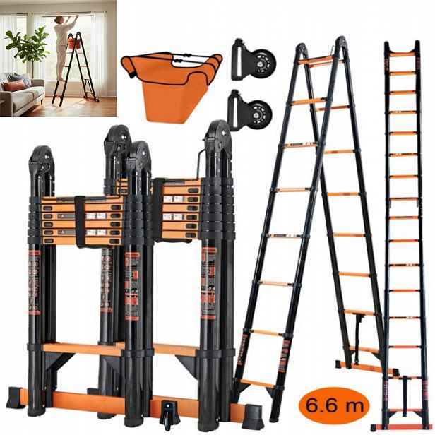 6,6m Teleskopické schůdky 16 příček skládací 150 kg