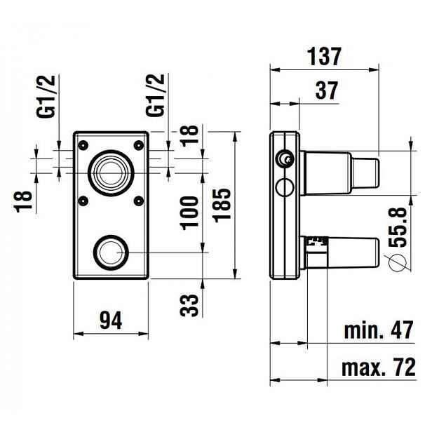 Laufen Concealed Bodies - Montážní těleso pod omítku, Simibox 2-point, páka nahoře HF574048000000
