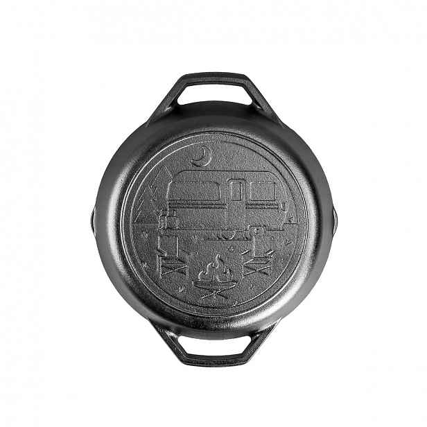 Litinová pánev Lodge Wanderlust 26 cm – gravírování přívěsu, 2 úchyty