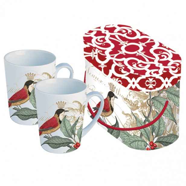 Porcelánové Hrnky Ptáci Holly Bird Pozlacené Sada Hrnek x 2 ks