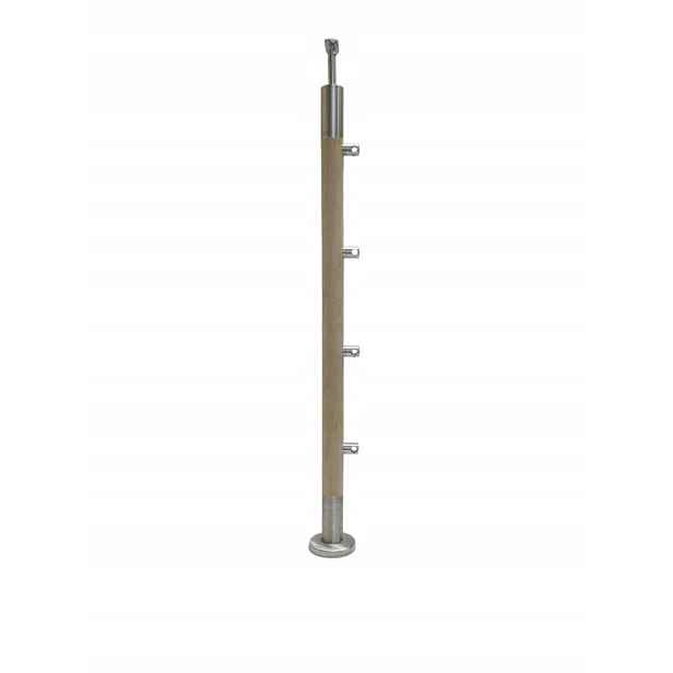 Průchozí Sloupek 42,4x960, 4 Úchytky Dubový, Broušený, Nerezový
