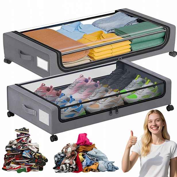 Šedý organizér 80 cm s uzamykatelnými kolečky na povlečení a oblečení