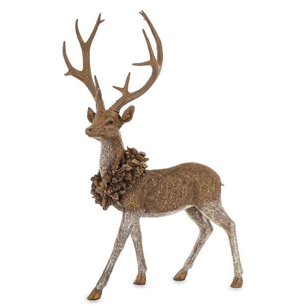 Vánoční figurka Stojící jelen s parožím a věncem 72x43x25 cm AP185148
