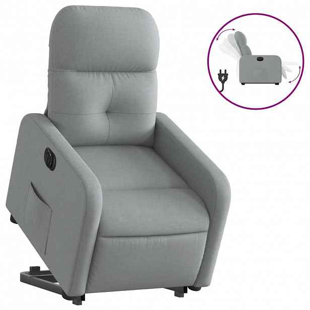 vidaXL Elektrické zvedací polohovací křeslo světle šedé textil