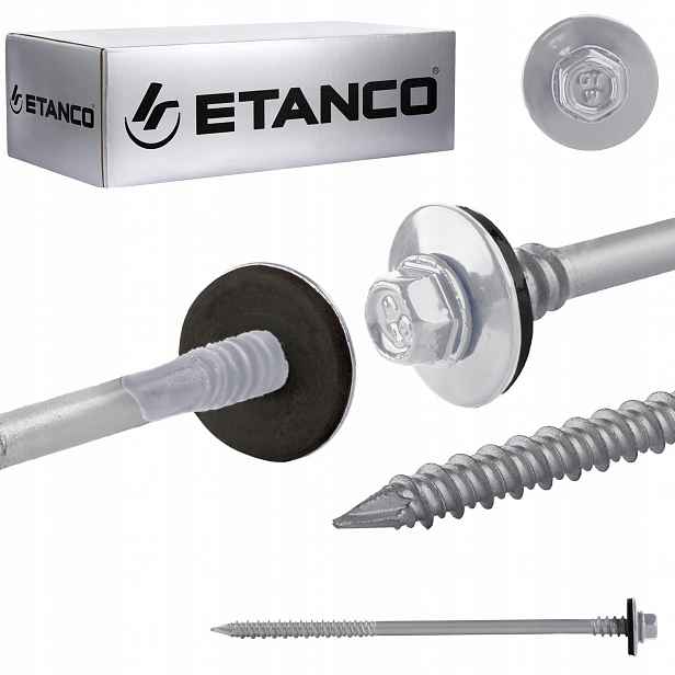 Šrouby ETANCO6,4/7,0x150 mm pro sendvičové panely, betonu, dřevo RAL9006 100 Ks