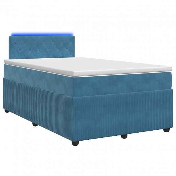 vidaXL Postel boxspring s matrací s LED pásky Modrá 120 x 190 cm Samet