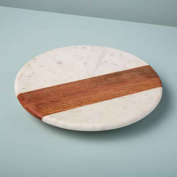 Be Home Otočné kulaté prkénko White Marble & Wood, Ø 30,5 cm, bílá 58-241