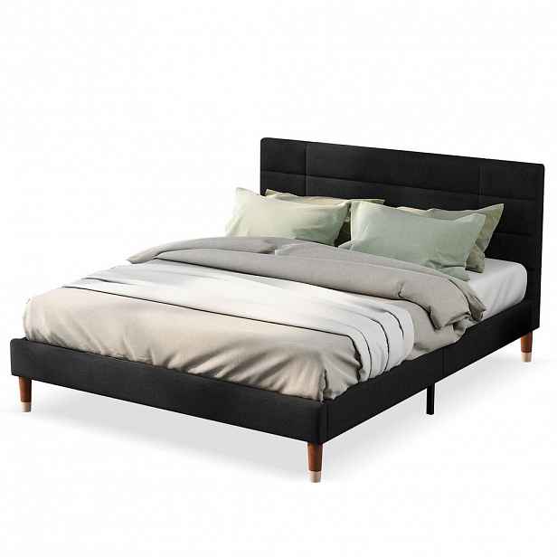 CHICFURN ČALOUNĚNÁ POSTEL 140/200 cm v černé barvě s roštem a lněnou látkou