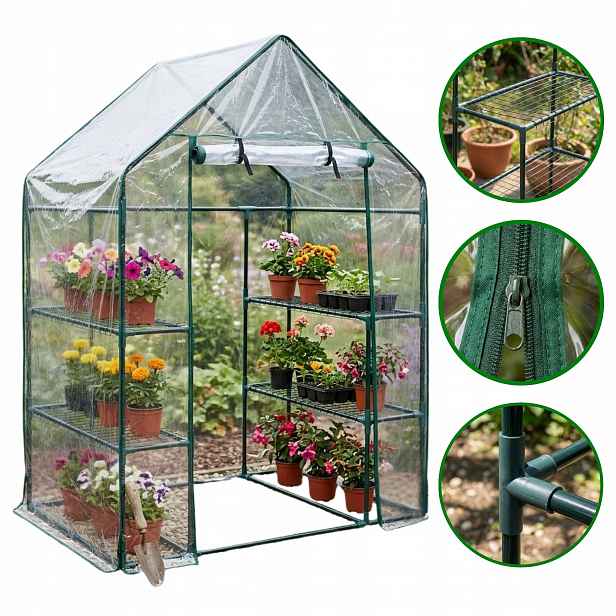 Mini Fóliový Skleník Pvc Walk-in 4 Police 143x73x195 CM Transparentní