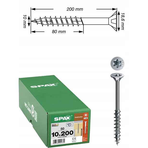 Univerzální vruty Wirox do dřeva, konstrukce Spax 10 x 200 mm 50 ks