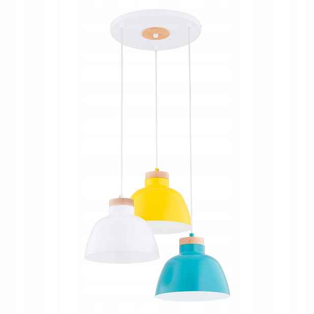 Závěsná lampa bílá loftová, dřevěné stínítko 3xE27 15W, multicolor Alfa