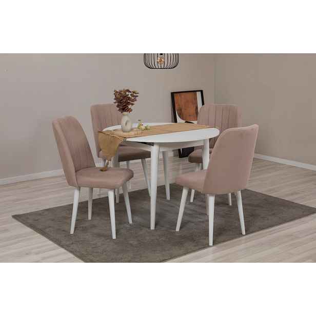 Jídelní set s rozkládacím stolem a židlemi (5 kusů) Vina 0900 - White, Stone