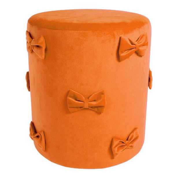 Oranžový sametový taburet s mašlemi Pouf Bow orange – 37*37*42 cm Mars & More