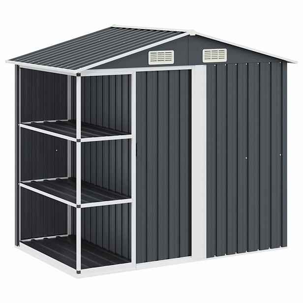 vidaXL Zahradní domek s regálem antracitový 205 x 130 x 183 cm železo