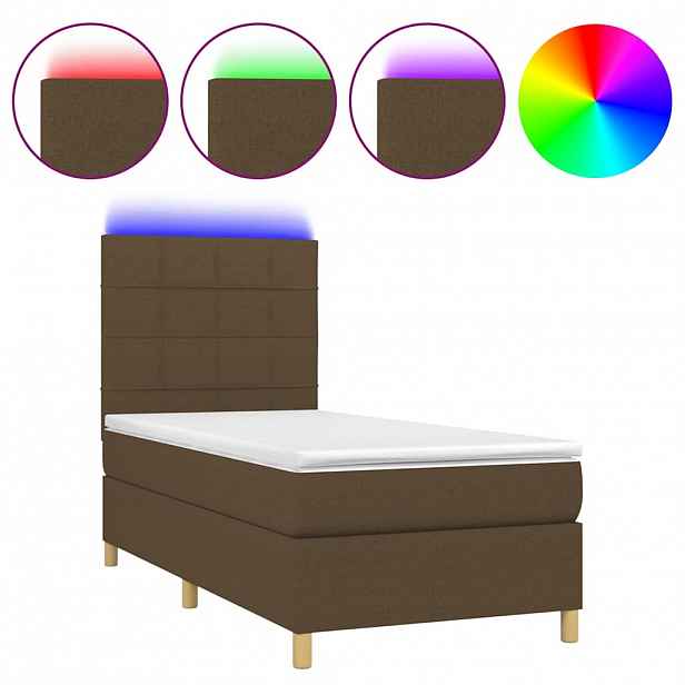 vidaXL Box spring postel s matrací a LED tmavě hnědá 90x190 cm textil
