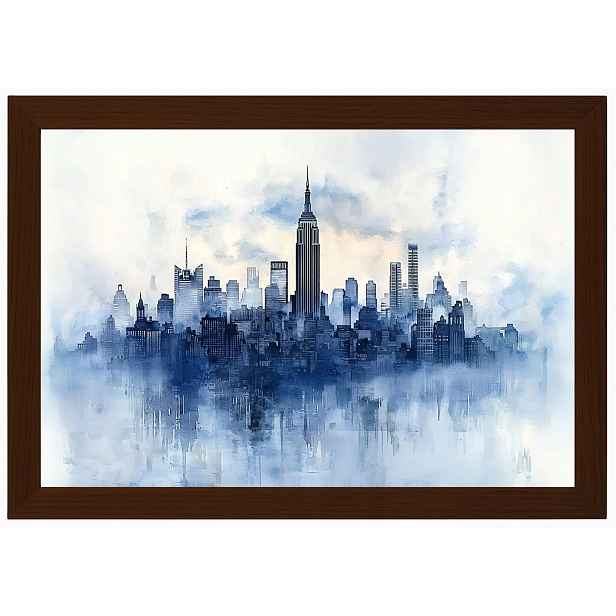 Plakát Rámeček Dřevo New York Manhattan Mrakodrapy Skyline Blue 60x40