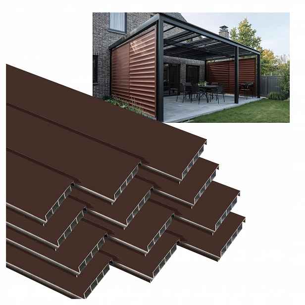12 Pohyblivých Desek Pro Žaluzie Shutters Panel Altán Pergola Hnědá 150 CM