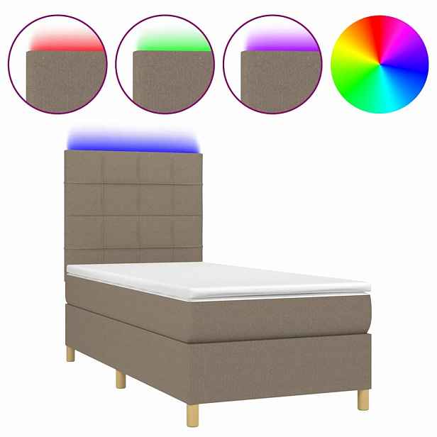 vidaXL Box spring postel s matrací a LED taupe 90x190 cm textil