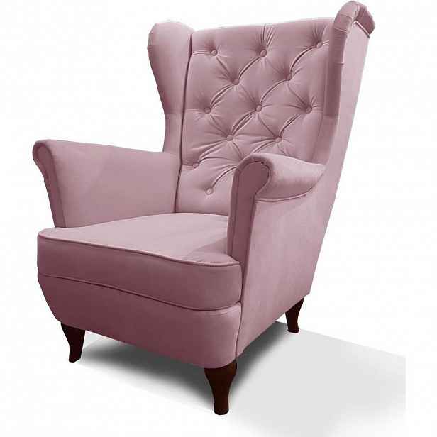 Beautysofa KŘESLO Chesterfield Falco růžové s nohami v barvě wenge