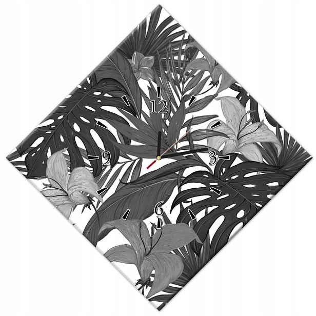 Hodiny 56x56 Černobílá monstera