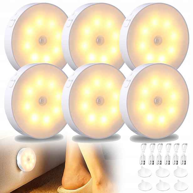 Noční Lampa Snímač Soumraku Pohybu Magnetická Bezdrátová Led 6 Ks