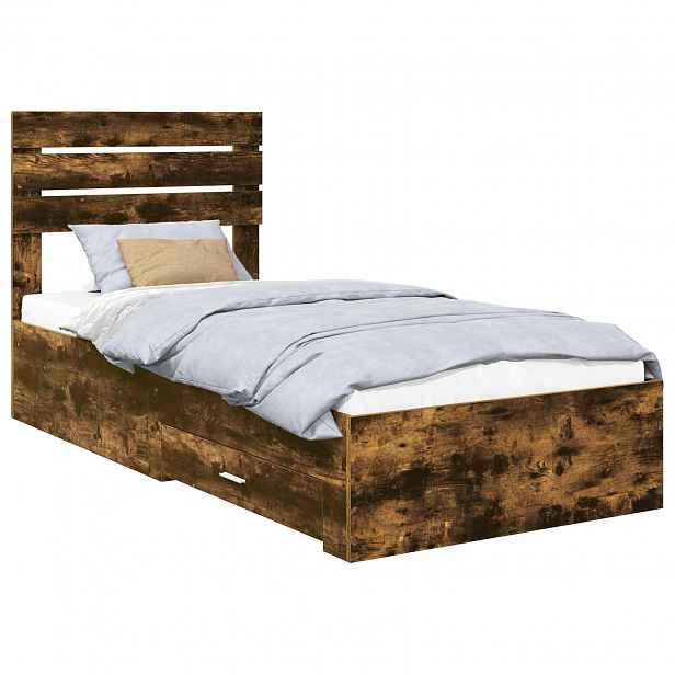 vidaXL Rám postele s čelo Kouřový dub 90 x 190 cm Kompozitní dřevo