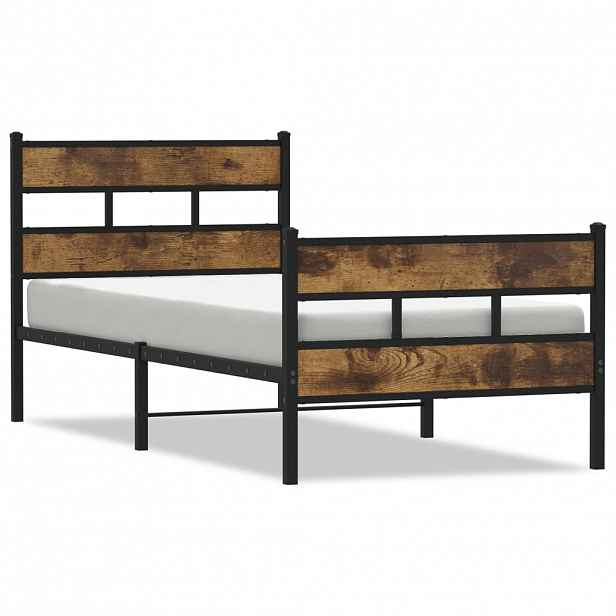 vidaXL Kovový rám postele bez matrace kouřový dub 90 x 190 cm