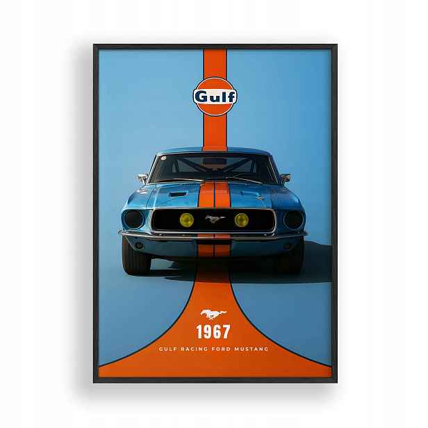 Obraz Ford Mustang Gulf Racing 1967 Plakát Rámeček Dřevěný Černý 30x42 cm