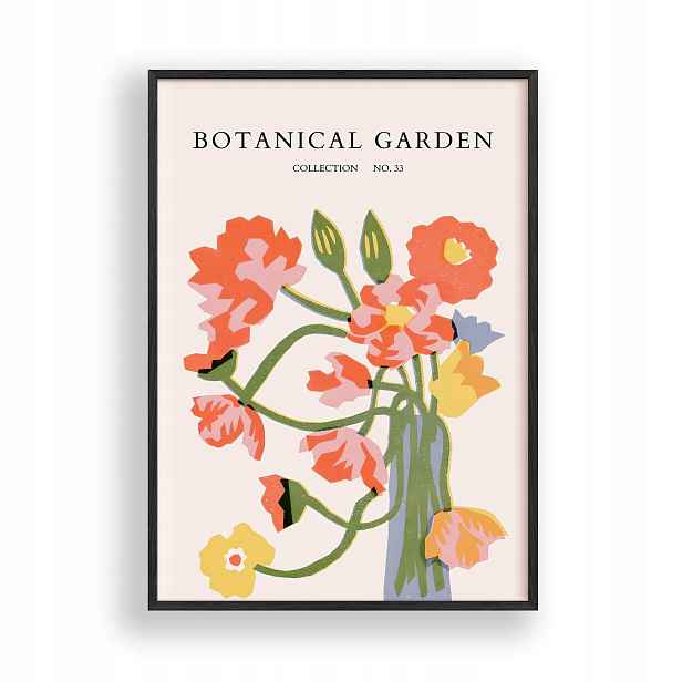 Botanický obraz Zahrada Plakát Rámeček Dřevěný Černý 30x42 cm
