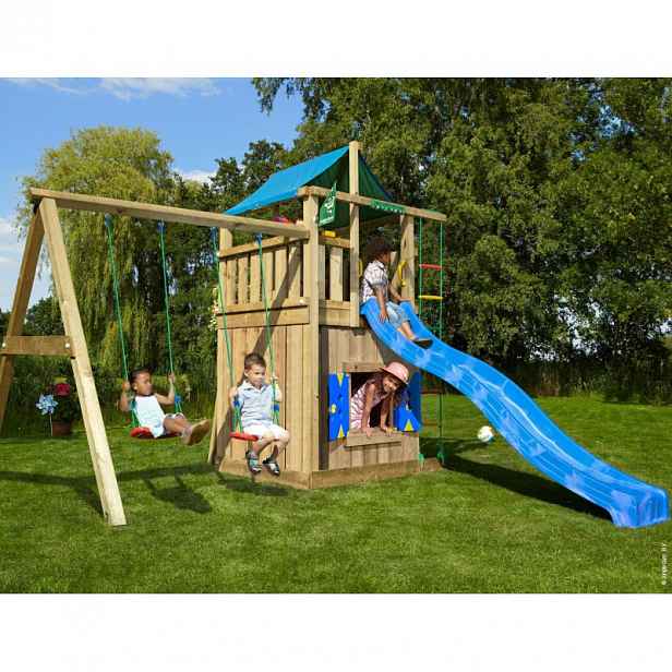 Hřiště Jungle Lodge se skluzavkou, modulem Playhouse a 2-Swing Frame
