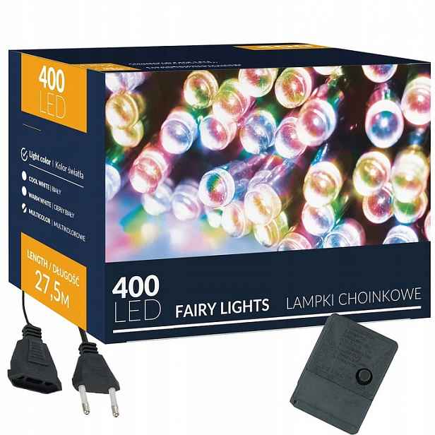 Vánoční Osvětlení Na Stromeček 400 Led, Venkovní, Vnitřní, Barevné, 27,5 m