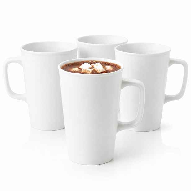 4x Velký hrnek na kávu a čaj 500 ml Wilmax Bílý Porcelánový Vysoký S Uchem