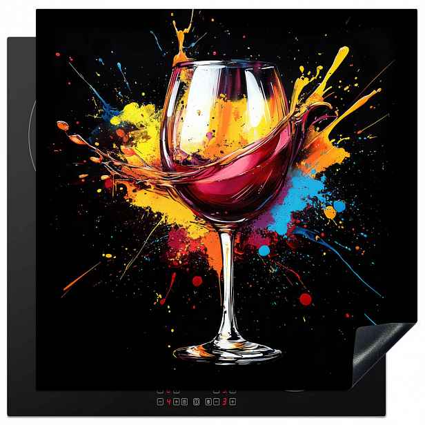 MuchoWow KRYT NA INDUKČNÍ DESKU Víno - sklo - graffiti - nápoj - červená - barva 78x78 cm