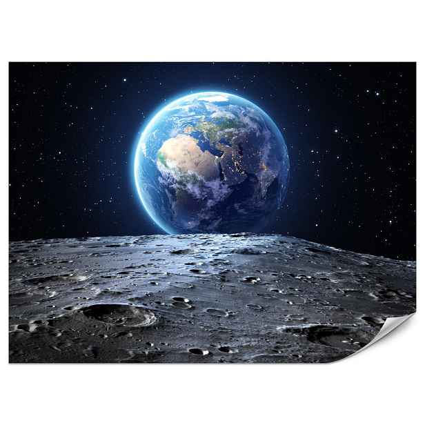 Muralo FOTOTAPETA do Ložnice Pohled na Měsíc Země Kosmos Planeta100x70