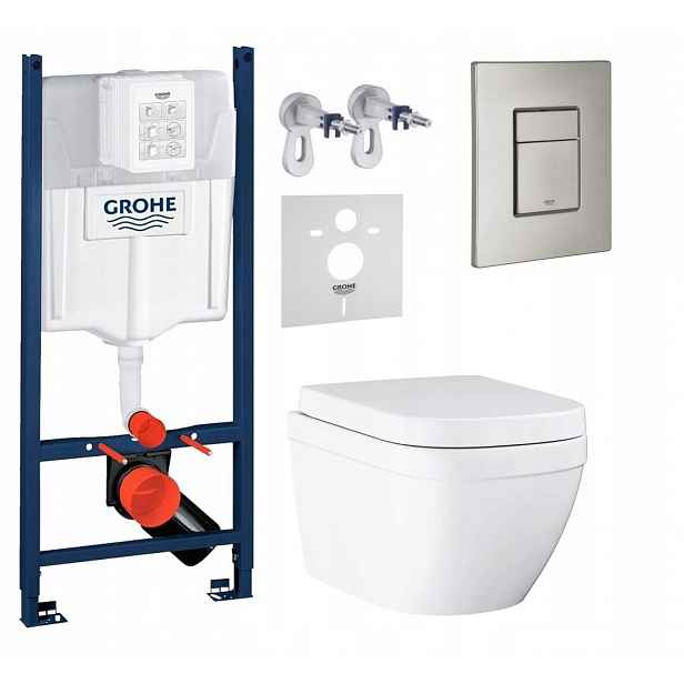 Podomítková Sada Wc Stelaz s Wc Mísou Grohe Euro Ceramic Tlačítko