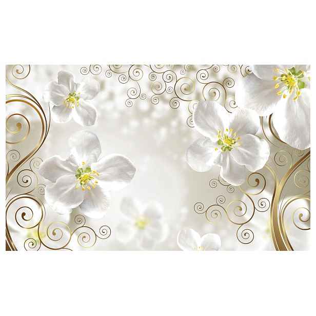Fototapeta Bílé květy se zlatem Elegance jemnost 300x210 lepidlo