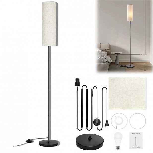 Stojací podlahová Led lampa 175 cm pro čtení s Abažurem Béžová E27 Vypínač