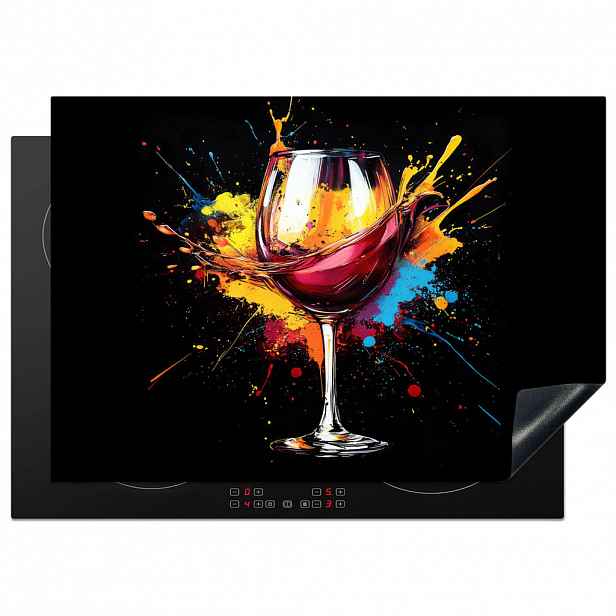 MuchoWow KRYT NA INDUKČNÍ DESKU Víno - sklo - graffiti - nápoj - červená - barva 75x52 cm