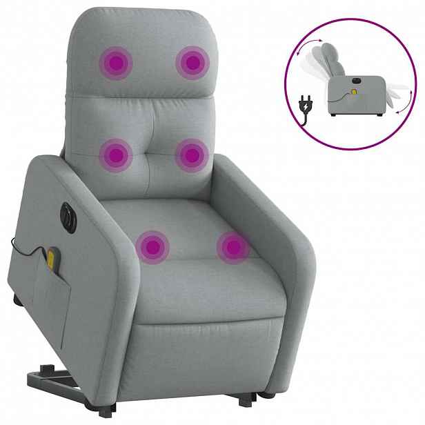 vidaXL Elektrické zvedací masážní polohovací křeslo světle šedé textil