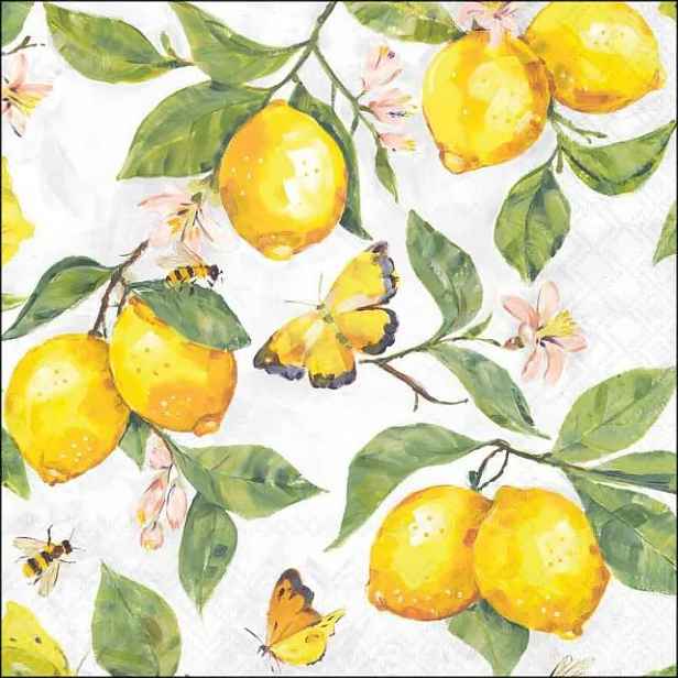 Bílé papírové ubrousky s citróny Fresh Lemons  - 33*33 cm (20ks) Ostatní
