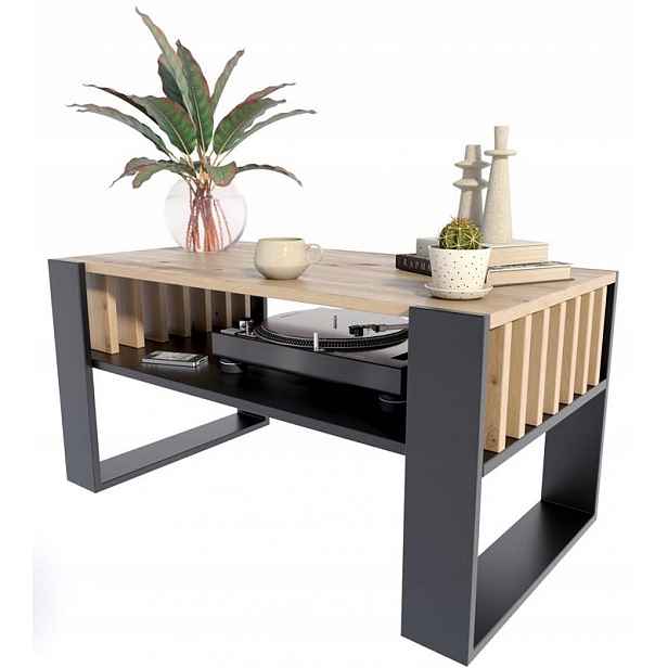 Lavice konferenční stolek Iga artisan černý s lamelami loft retro rustikální Per