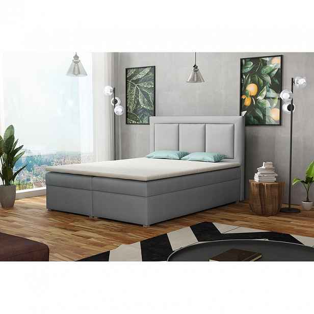 Manželská kontinentální postel 180x200 GOSTORF 1 - světlá šedá + topper ZDARMA