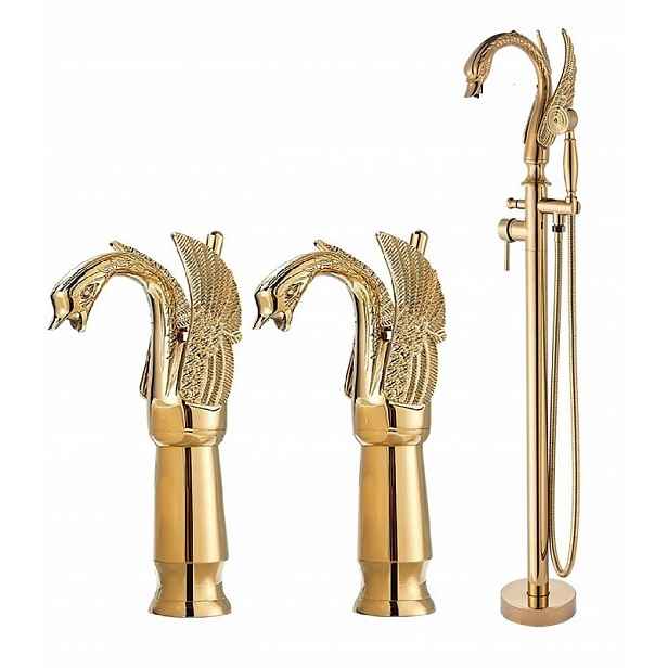 Vanová baterie Old Retro Gold +2x umyvadlová sada