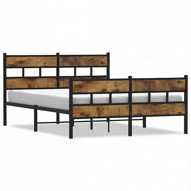 vidaXL Kovový rám postele bez matrace kouřový dub 135 x 190 cm