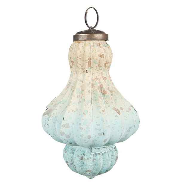 Béžovo-tyrkysová vánoční skleněná ozdoba baňka - Ø 8*12 cm Clayre & Eef