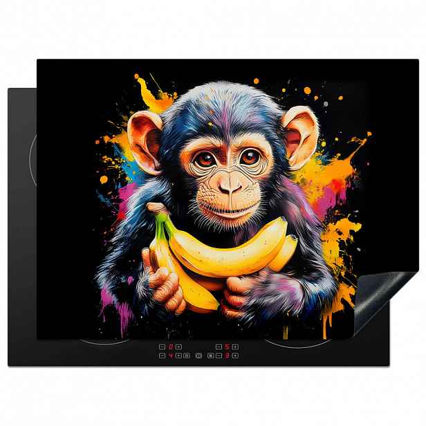 MuchoWow KRYT NA INDUKČNÍ DESKU Opice - Graffiti - Barevné - Banány - Moderní 70x52 cm