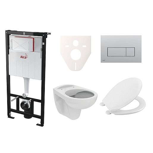 Závěsný set WC S-line PRO rimless, nádržka Alcaplast Sádromodul, tlačítko chrom mat SIKOASP9